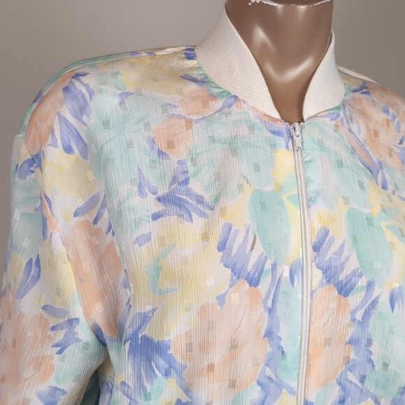 Vintage 90s Alia Floral Bomber Jacket Spring Windbreaker Lightweight Abstract - Picture 2 of 15